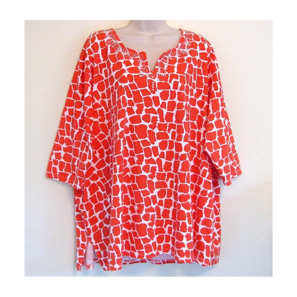 ULLA POPKEN Embellished Giraffe Print Tunic Top